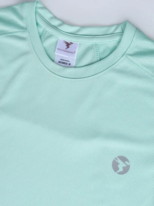 Women Solid Slim Fit Crew Neck T-shirt with TECHNO COOL - Image 7