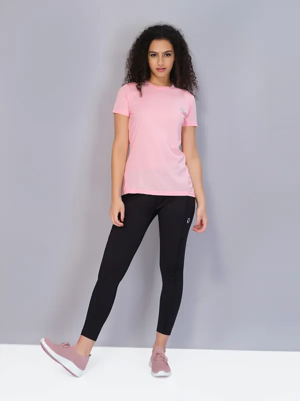 Women Solid Slim Fit Crew Neck T-shirt with TECHNO COOL - Image 3