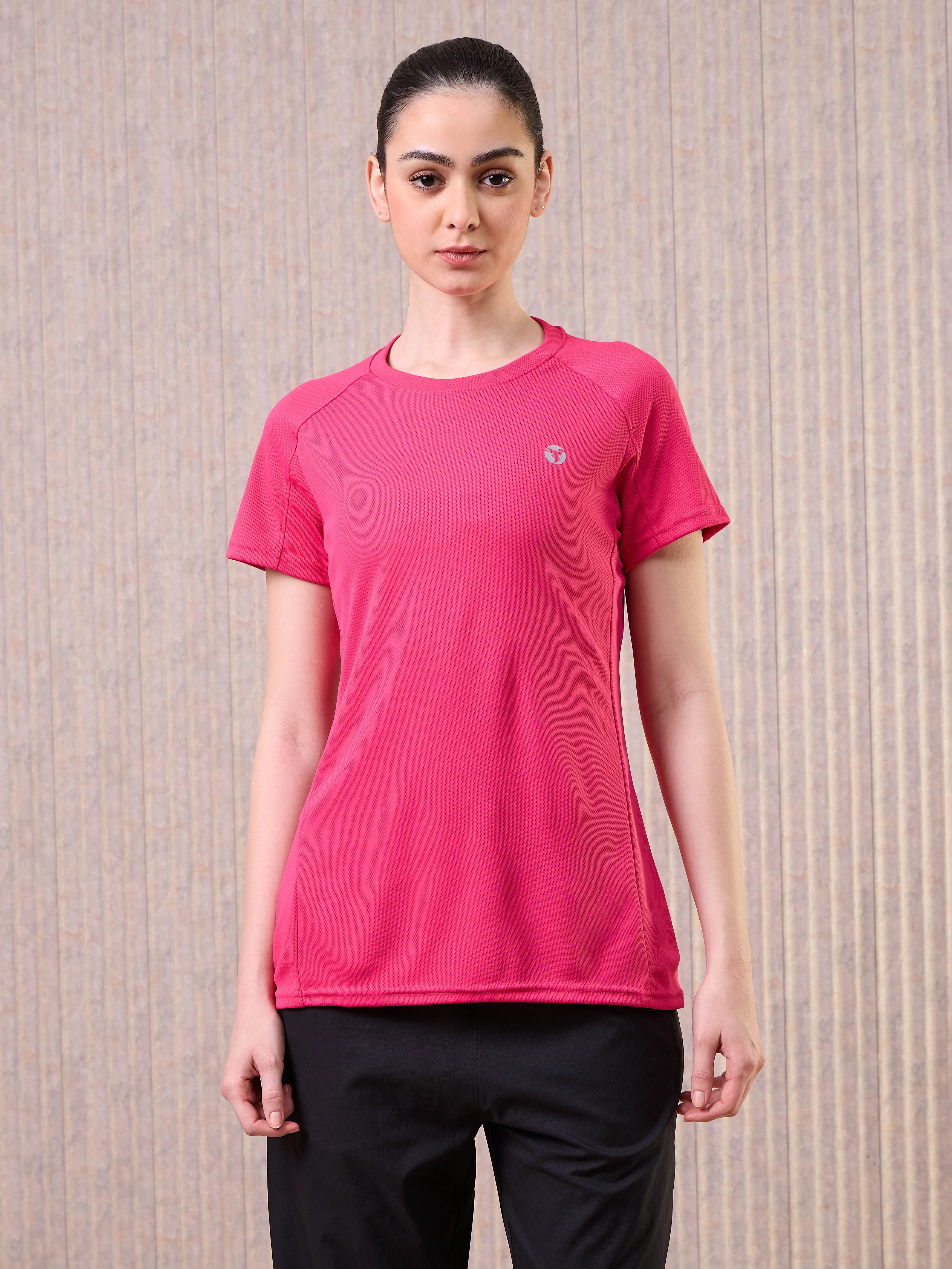 Women Solid Slim Fit Crew Neck T-shirt with TECHNO COOL - Image 2