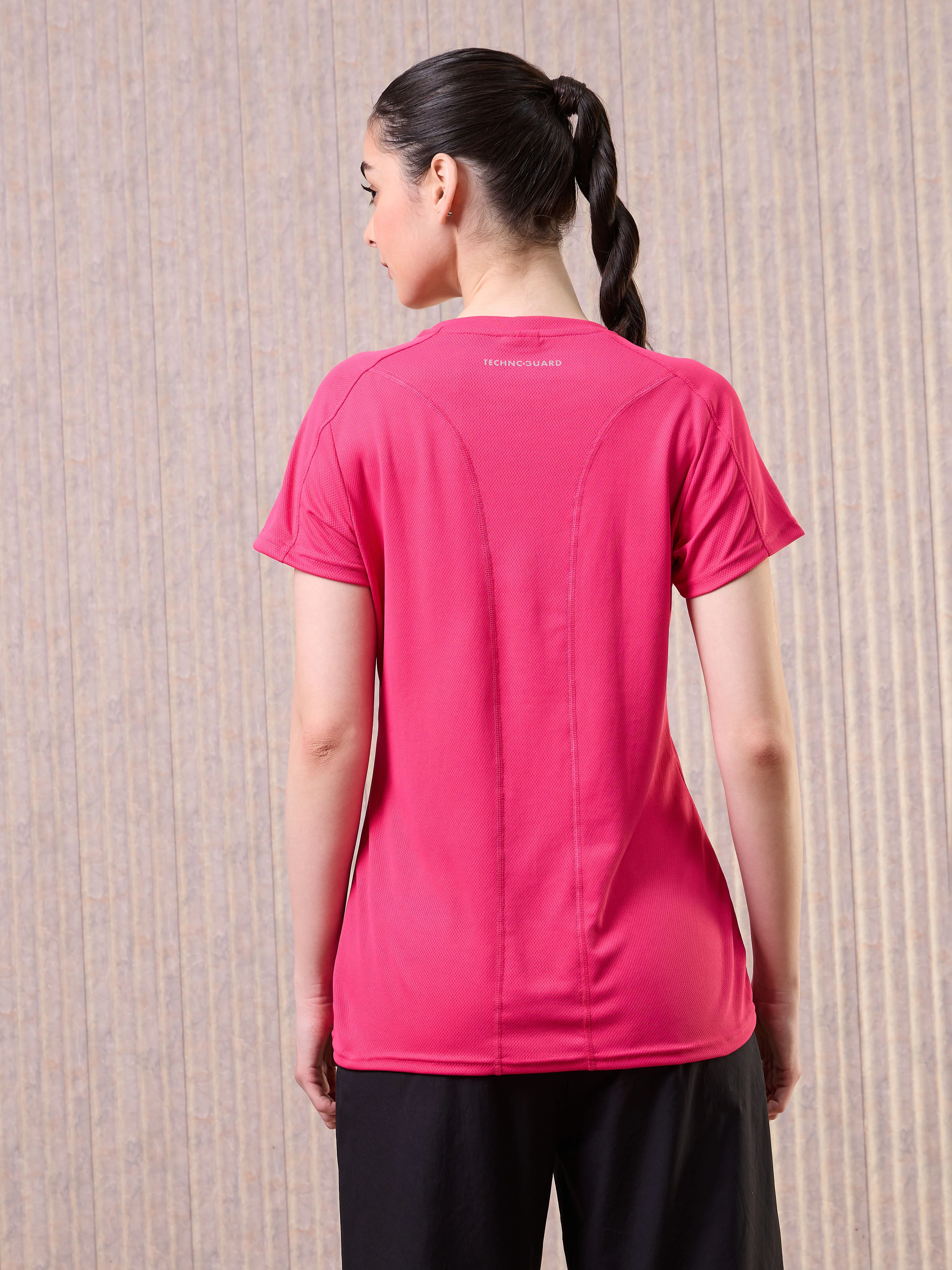 Women Solid Slim Fit Crew Neck T-shirt with TECHNO COOL - Image 3