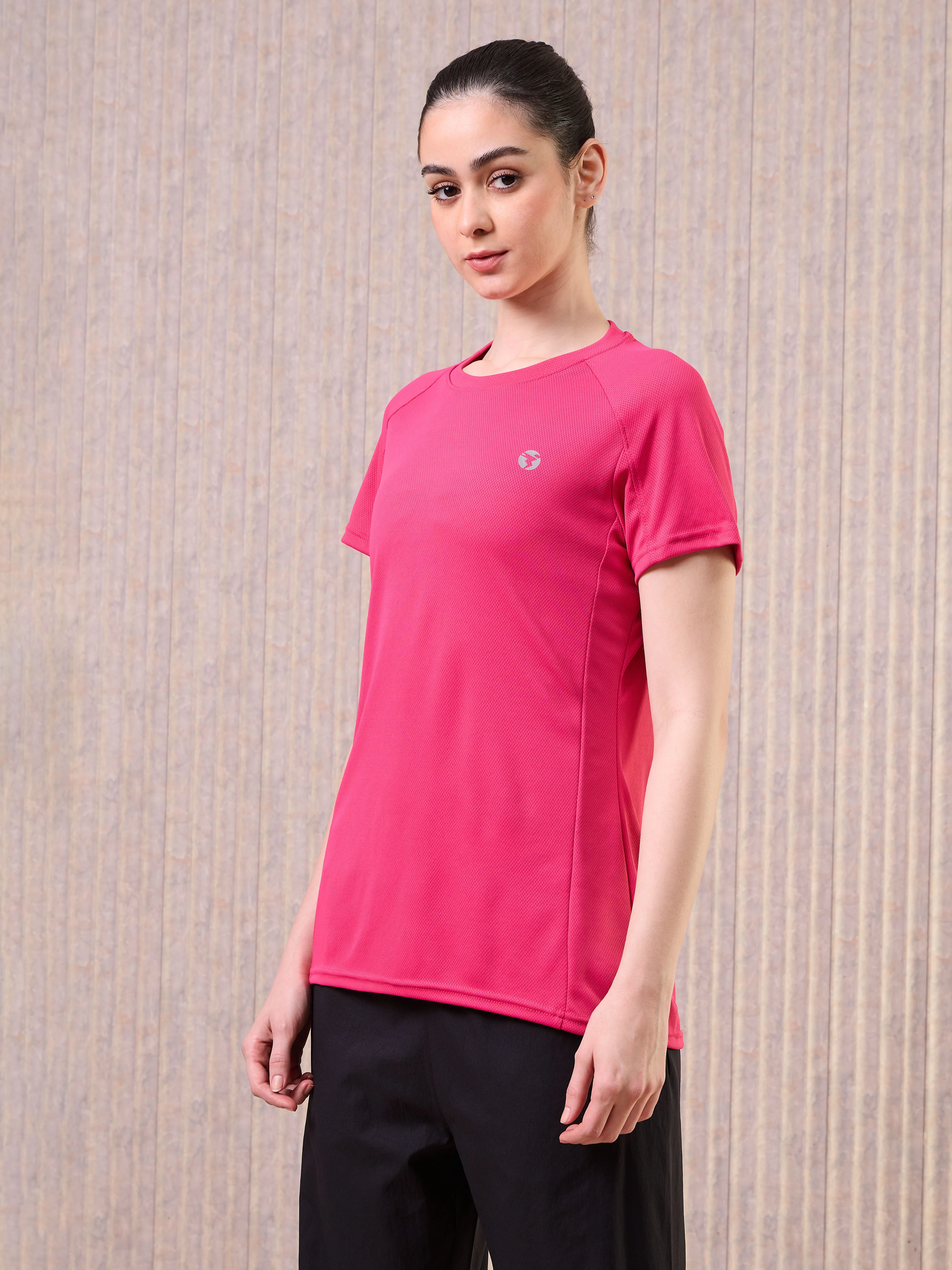 Women Solid Slim Fit Crew Neck T-shirt with TECHNO COOL - Image 4