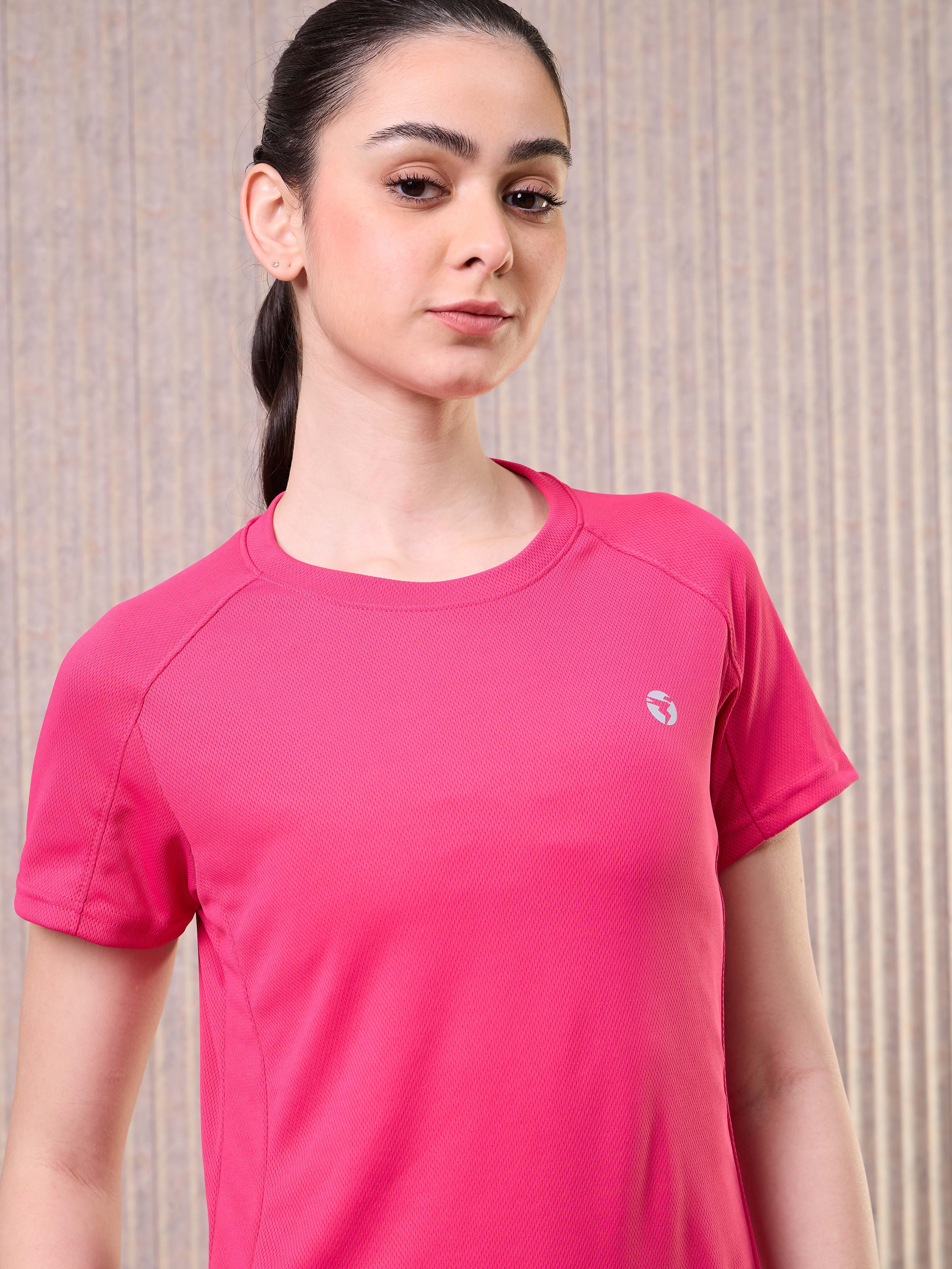 Women Solid Slim Fit Crew Neck T-shirt with TECHNO COOL - Image 6