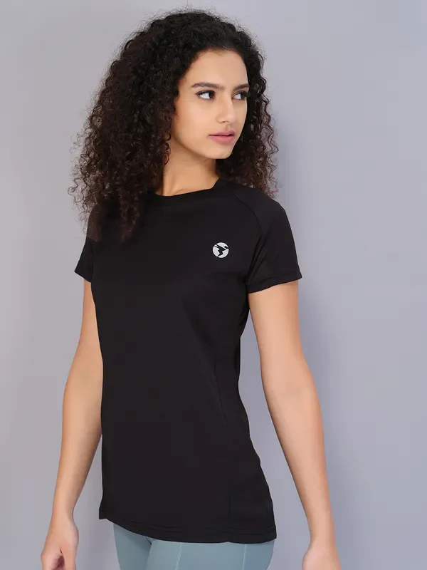 Women Solid Slim Fit Crew Neck T-shirt with TECHNO COOL - Image 2