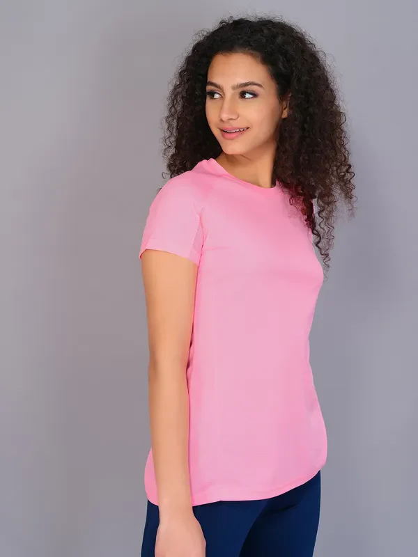 Women Solid Slim Fit Crew Neck T-shirt with TECHNO COOL - Image 4