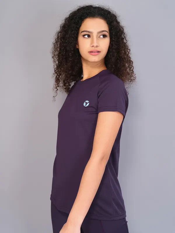 Women Solid Slim Fit Crew Neck T-shirt with TECHNO COOL - Image 2