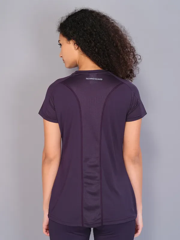 Women Solid Slim Fit Crew Neck T-shirt with TECHNO COOL - Image 3