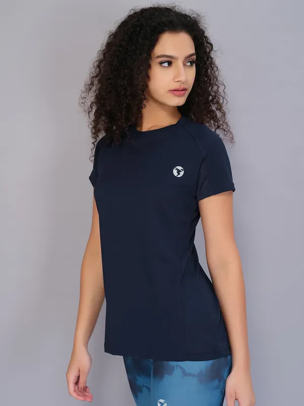 Women Solid Slim Fit Crew Neck T-shirt with TECHNO COOL - Image 2