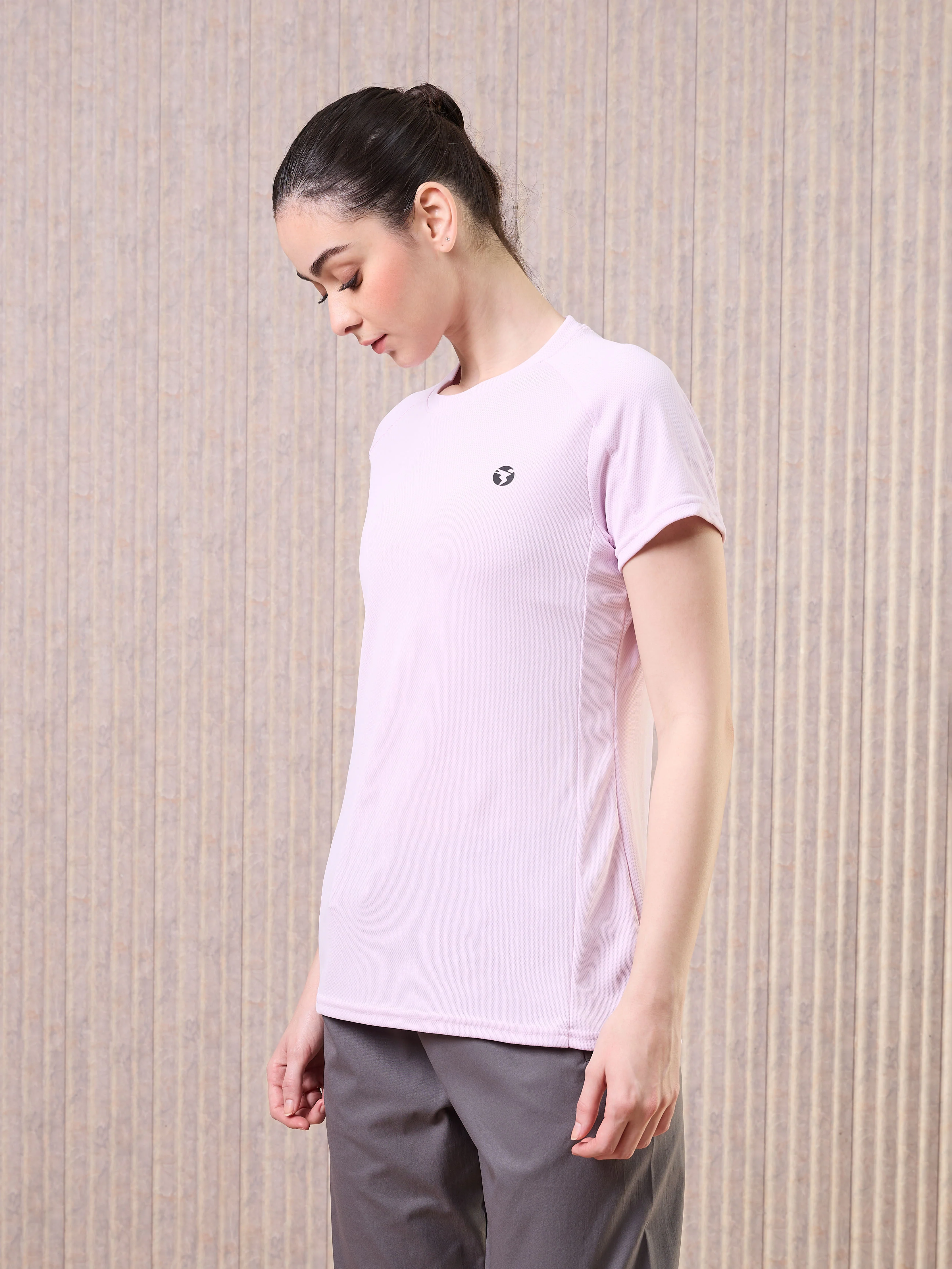 Women Solid Slim Fit Crew Neck T-shirt with TECHNO COOL - Image 4
