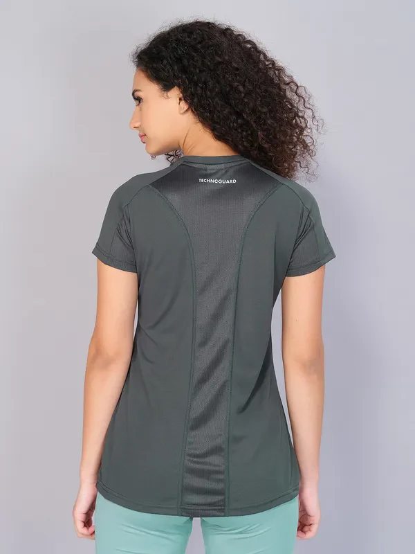 Women Solid Slim Fit Crew Neck T-shirt with TECHNO COOL - Image 3