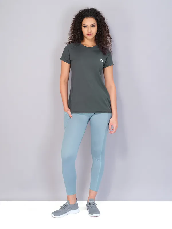 Women Solid Slim Fit Crew Neck T-shirt with TECHNO COOL - Image 5