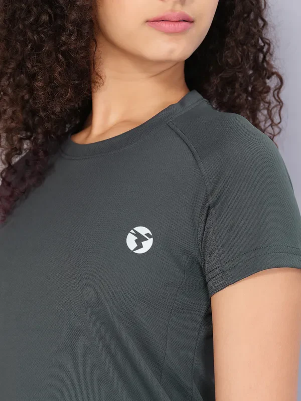 Women Solid Slim Fit Crew Neck T-shirt with TECHNO COOL - Image 6