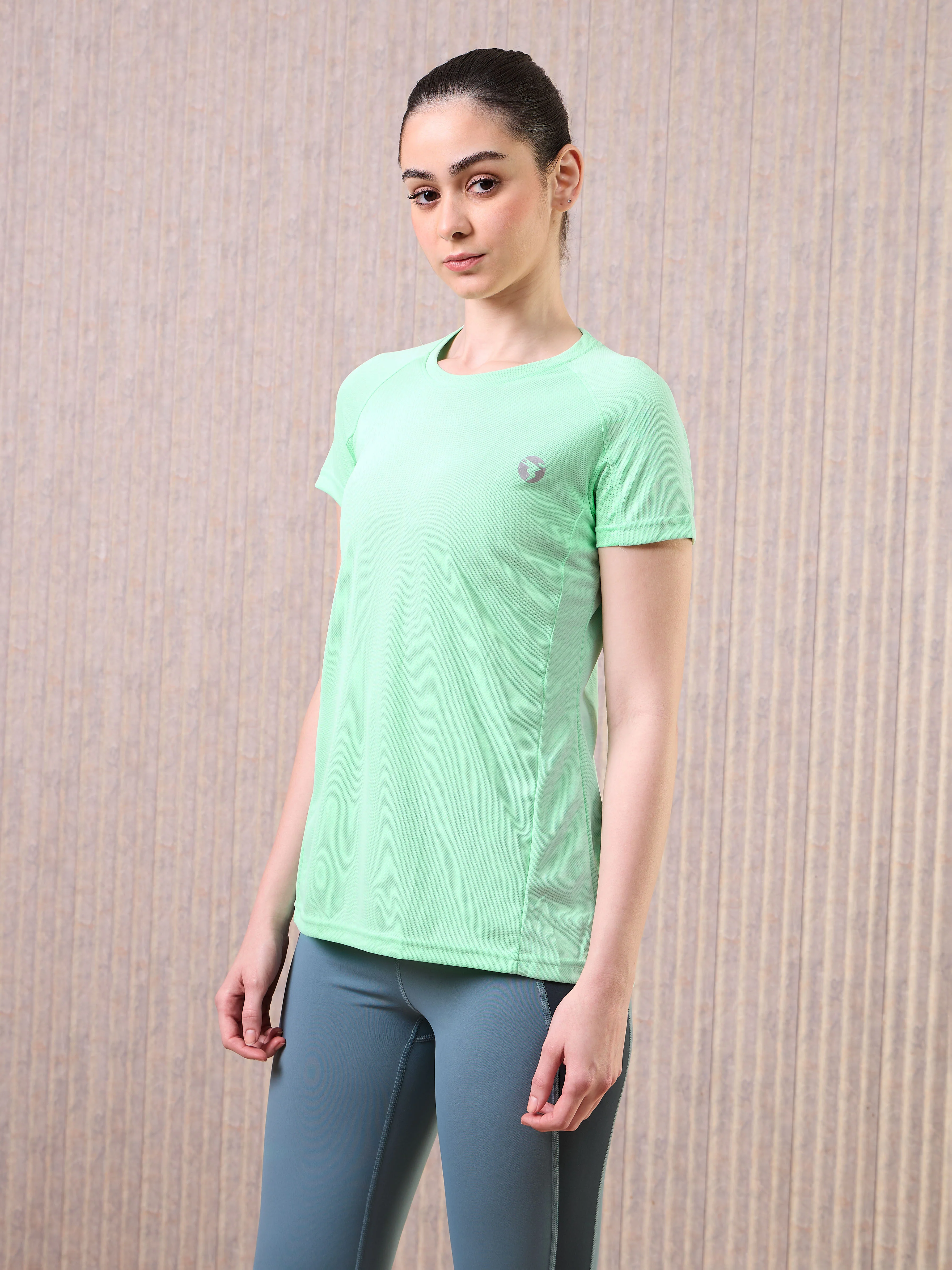 Women Solid Slim Fit Crew Neck T-shirt with TECHNO COOL - Image 4