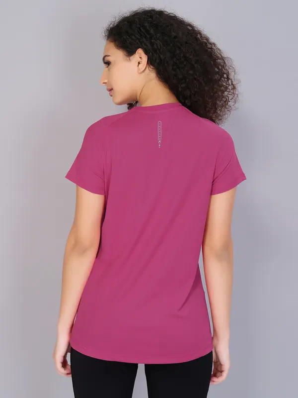 Women Solid Slim Fit Crew Neck T-shirt with TECHNO COOL - Image 3