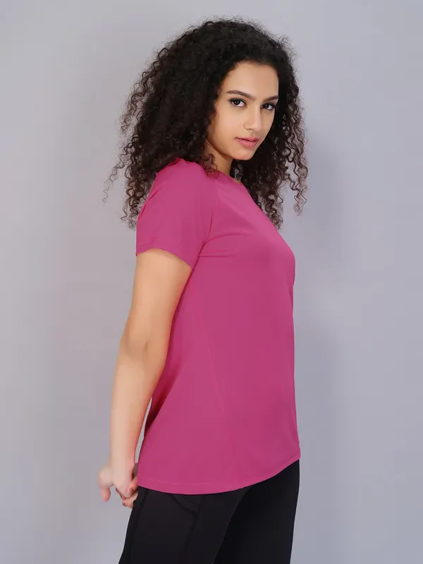 Women Solid Slim Fit Crew Neck T-shirt with TECHNO COOL - Image 4