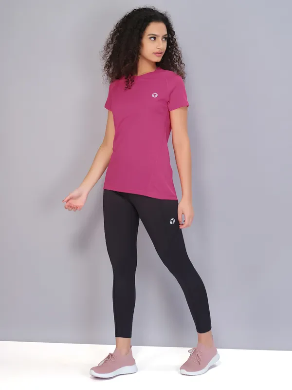 Women Solid Slim Fit Crew Neck T-shirt with TECHNO COOL - Image 5