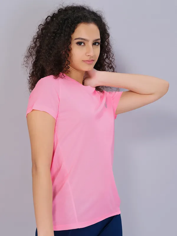 Women Solid Slim Fit Crew Neck T-shirt with TECHNO COOL - Image 3