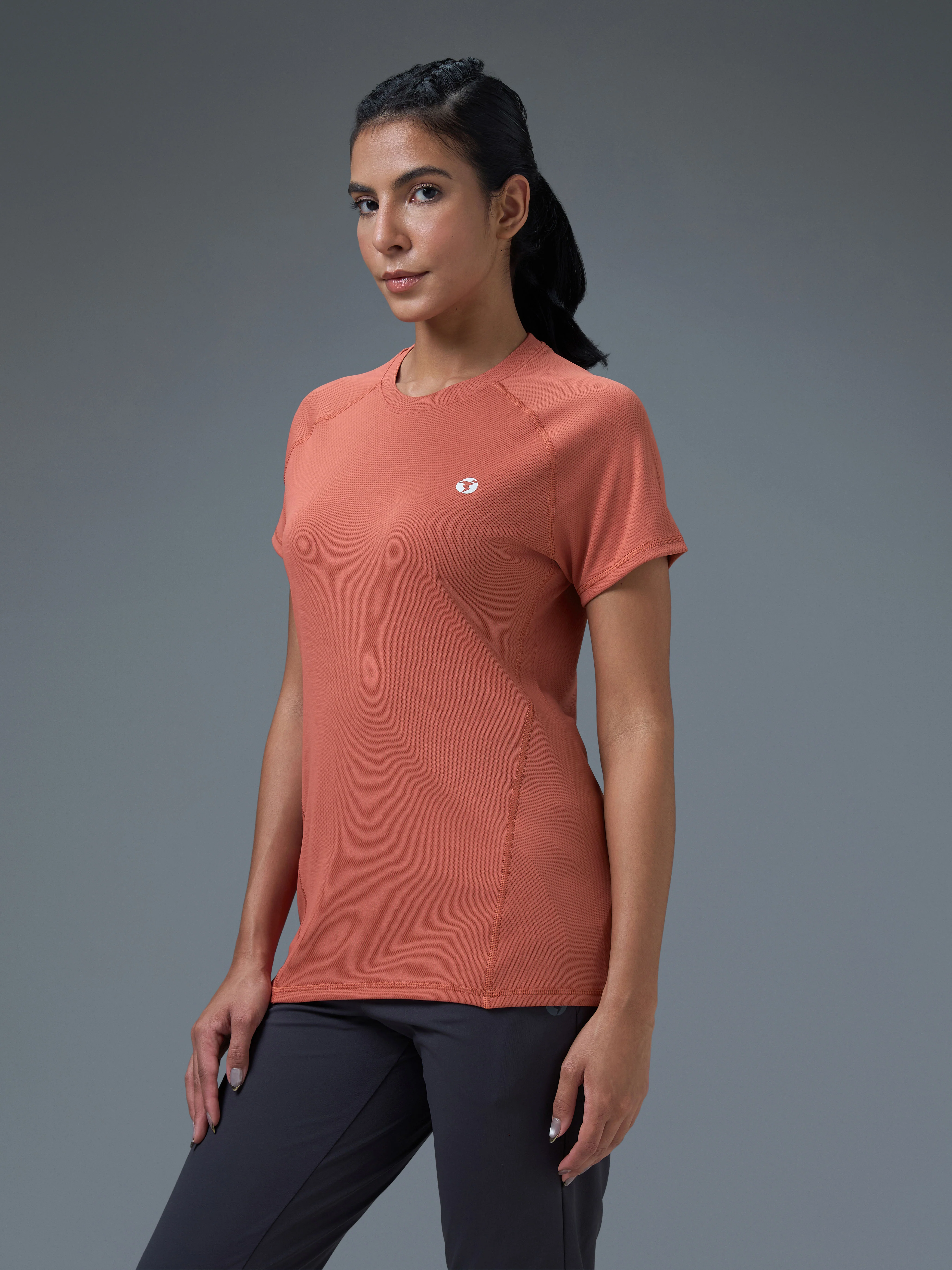 Women Solid Slim Fit Crew Neck T-shirt with TECHNO COOL - Image 4