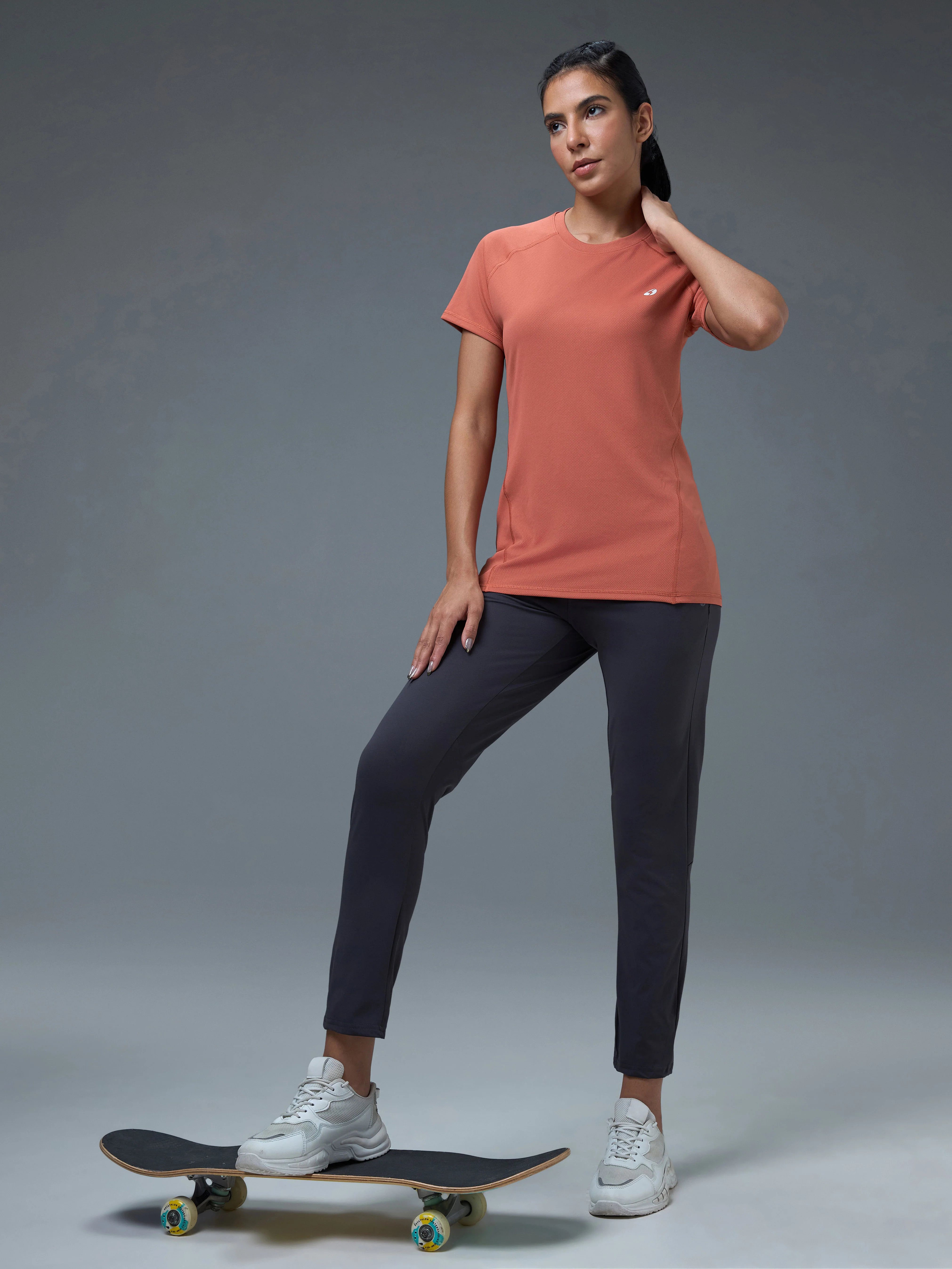 Women Solid Slim Fit Crew Neck T-shirt with TECHNO COOL - Image 5