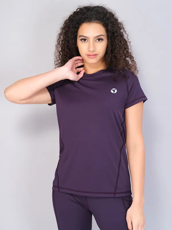 Women Solid Slim Fit Crew Neck T-shirt with TECHNO COOL