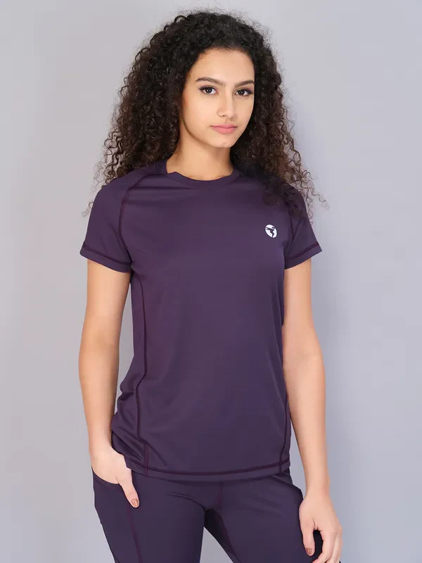 Women Solid Slim Fit Crew Neck T-shirt with TECHNO COOL - Image 3