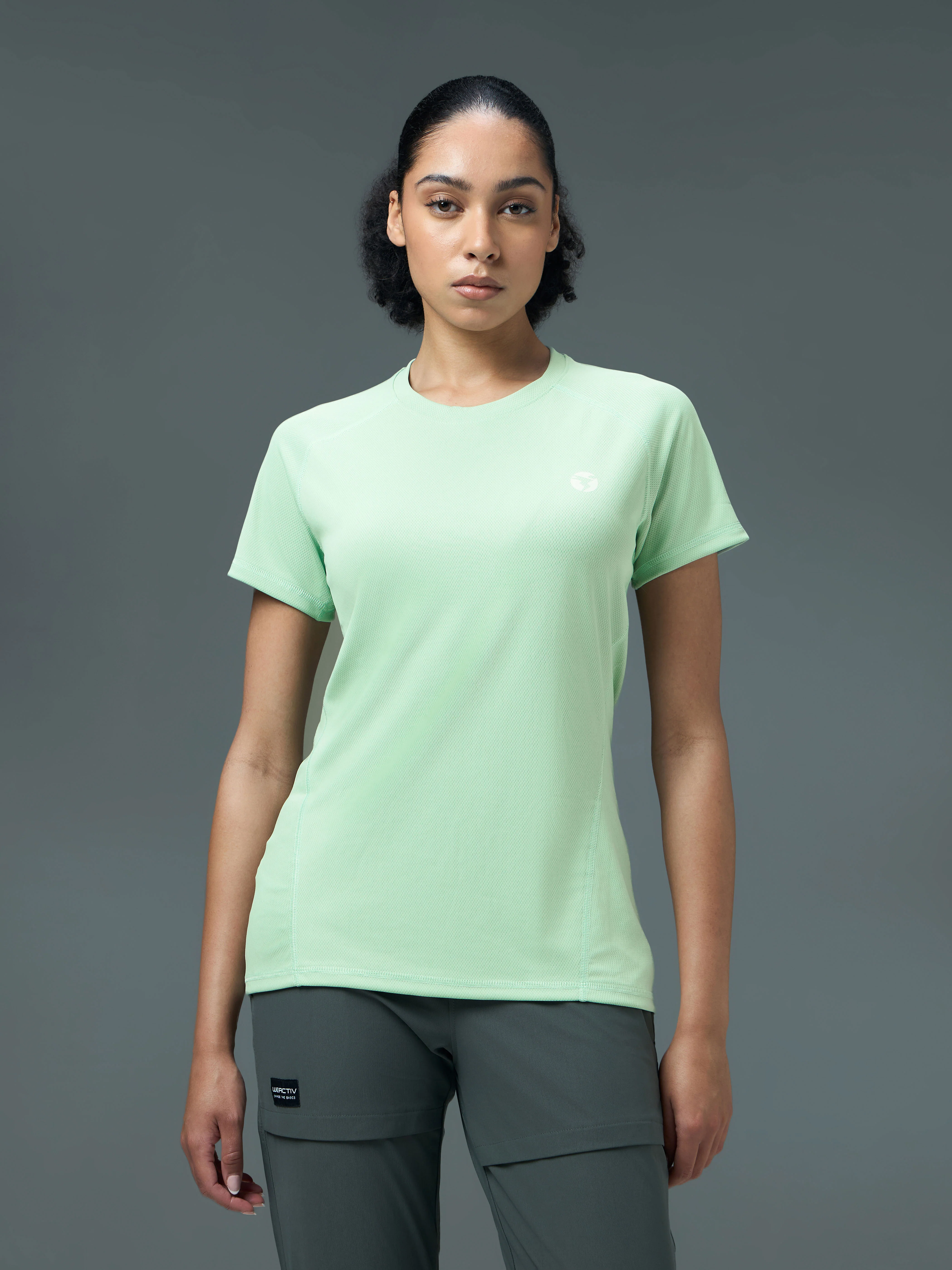 Women Solid Slim Fit Crew Neck T-shirt with TECHNO COOL - Image 2