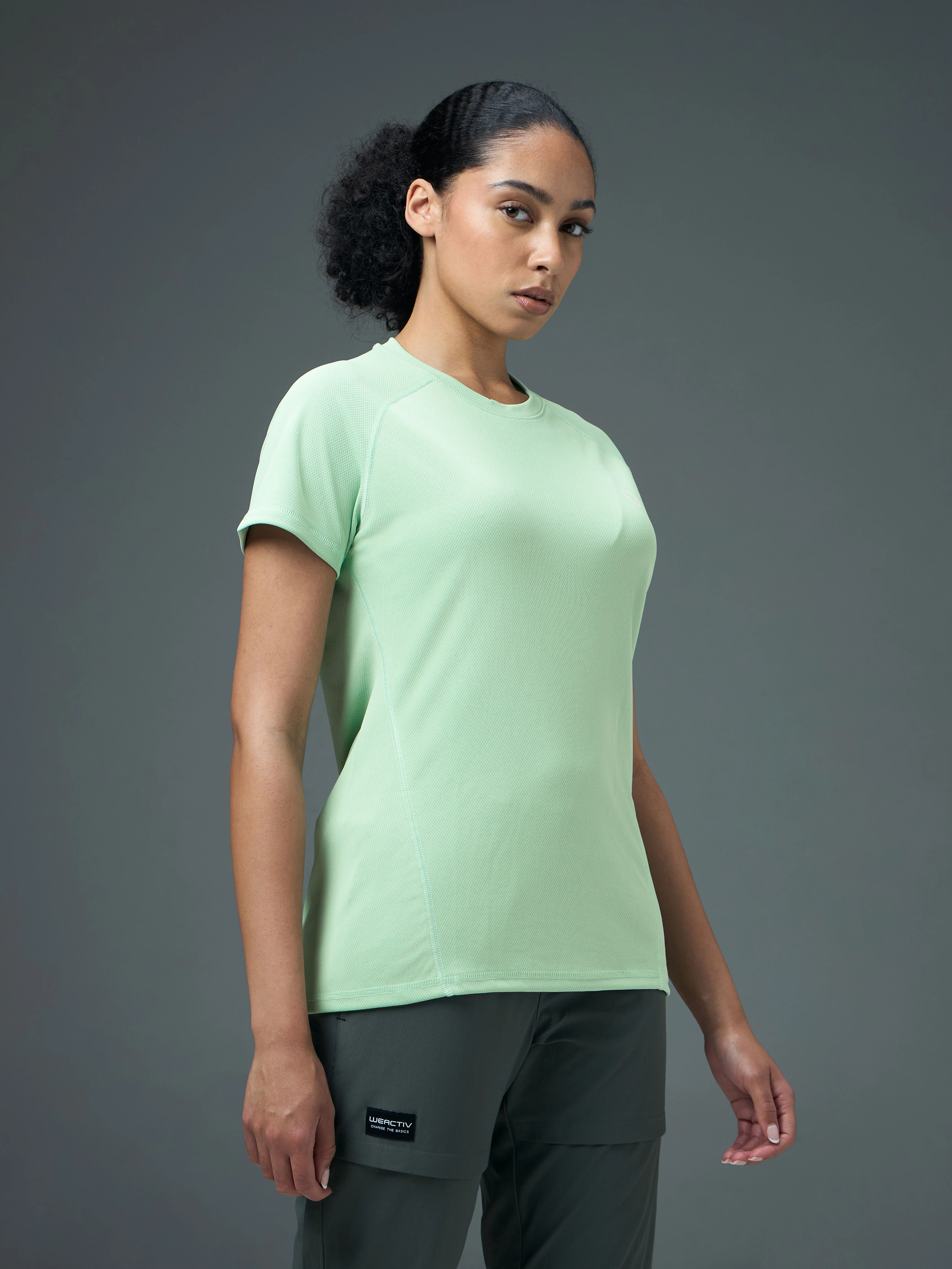 Women Solid Slim Fit Crew Neck T-shirt with TECHNO COOL - Image 4