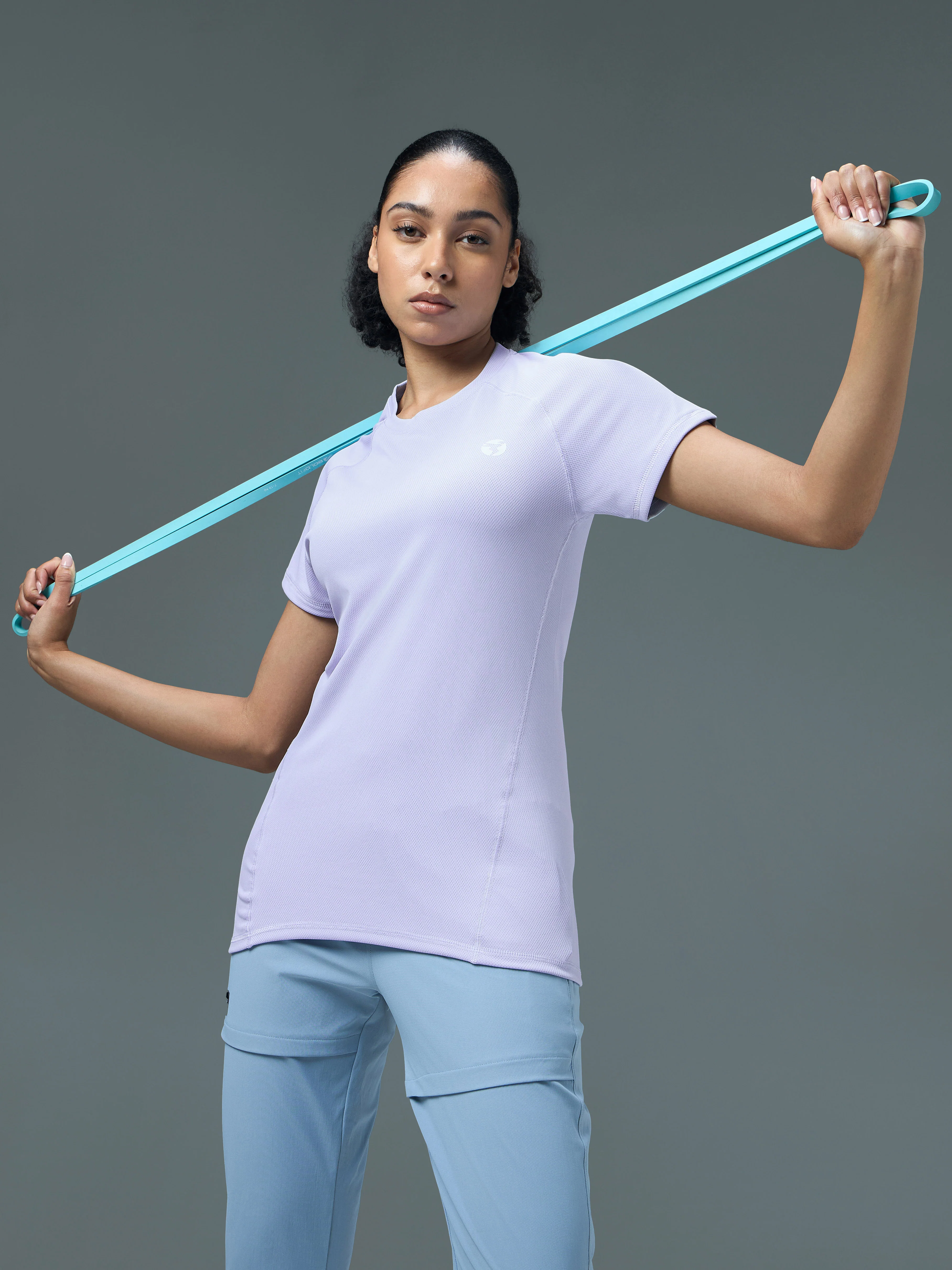 Women Solid Slim Fit Crew Neck T-shirt with TECHNO COOL