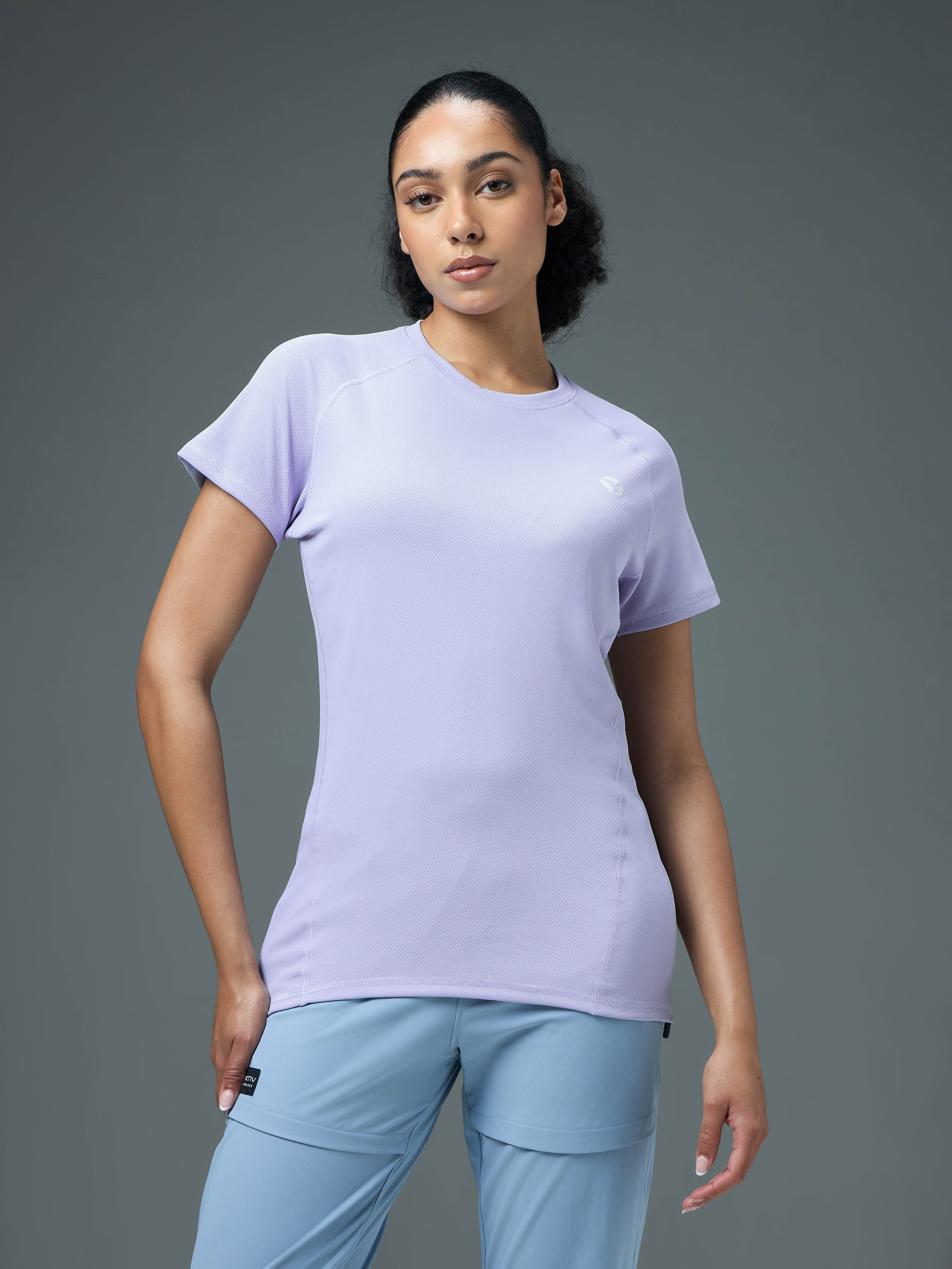 Women Solid Slim Fit Crew Neck T-shirt with TECHNO COOL - Image 2