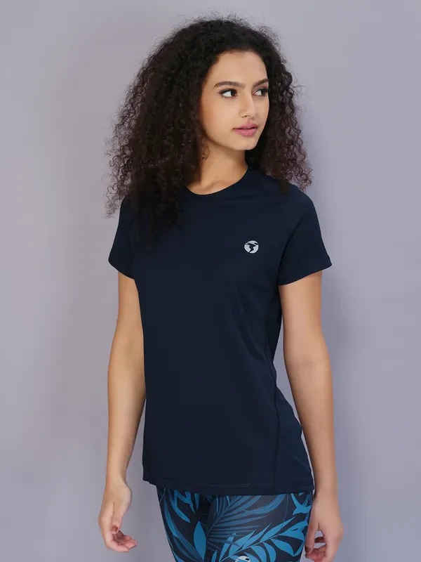 Women Solid Slim Fit Crew Neck T-shirt with TECHNO COOL - Image 2