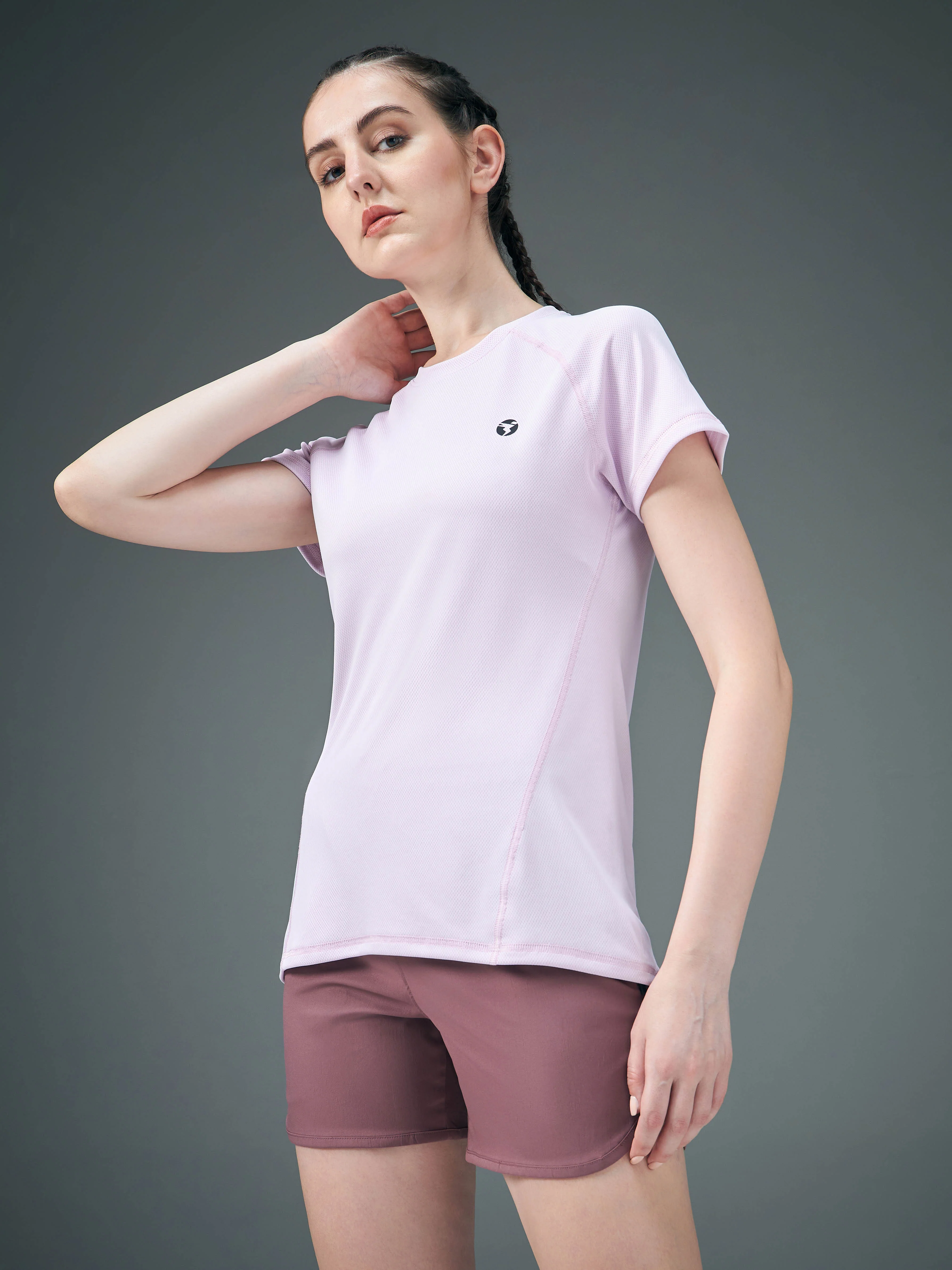 Women Solid Slim Fit Crew Neck T-shirt with TECHNO COOL