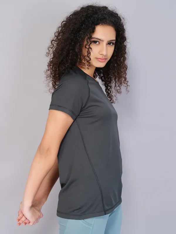 Women Solid Slim Fit Crew Neck T-shirt with TECHNO COOL - Image 2