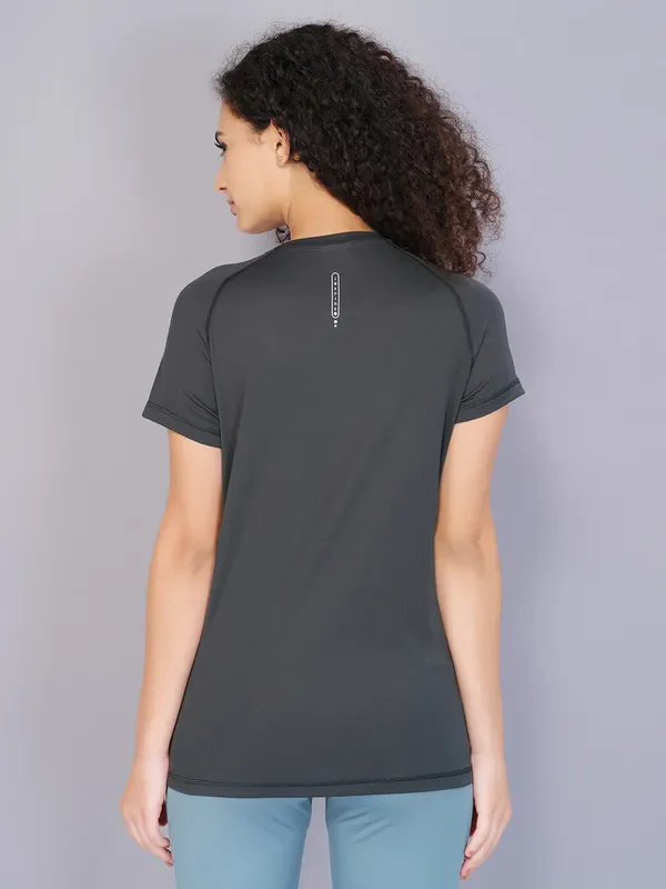 Women Solid Slim Fit Crew Neck T-shirt with TECHNO COOL - Image 3