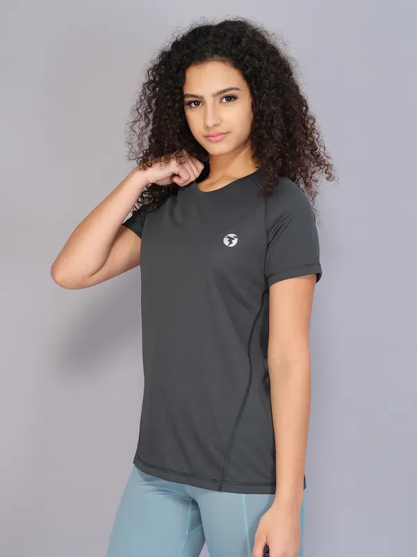 Women Solid Slim Fit Crew Neck T-shirt with TECHNO COOL - Image 4