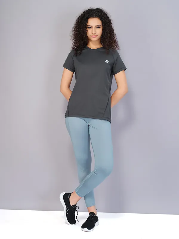 Women Solid Slim Fit Crew Neck T-shirt with TECHNO COOL - Image 5