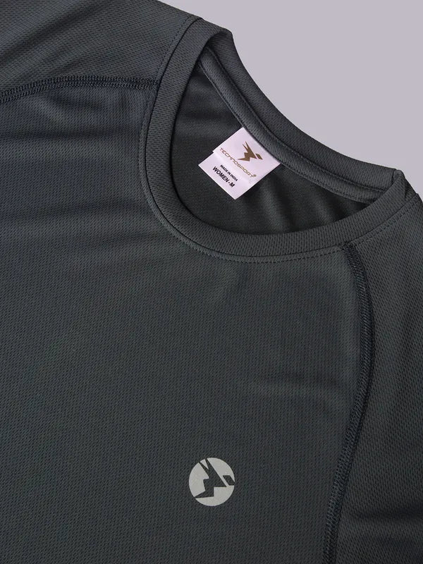 Women Solid Slim Fit Crew Neck T-shirt with TECHNO COOL - Image 7