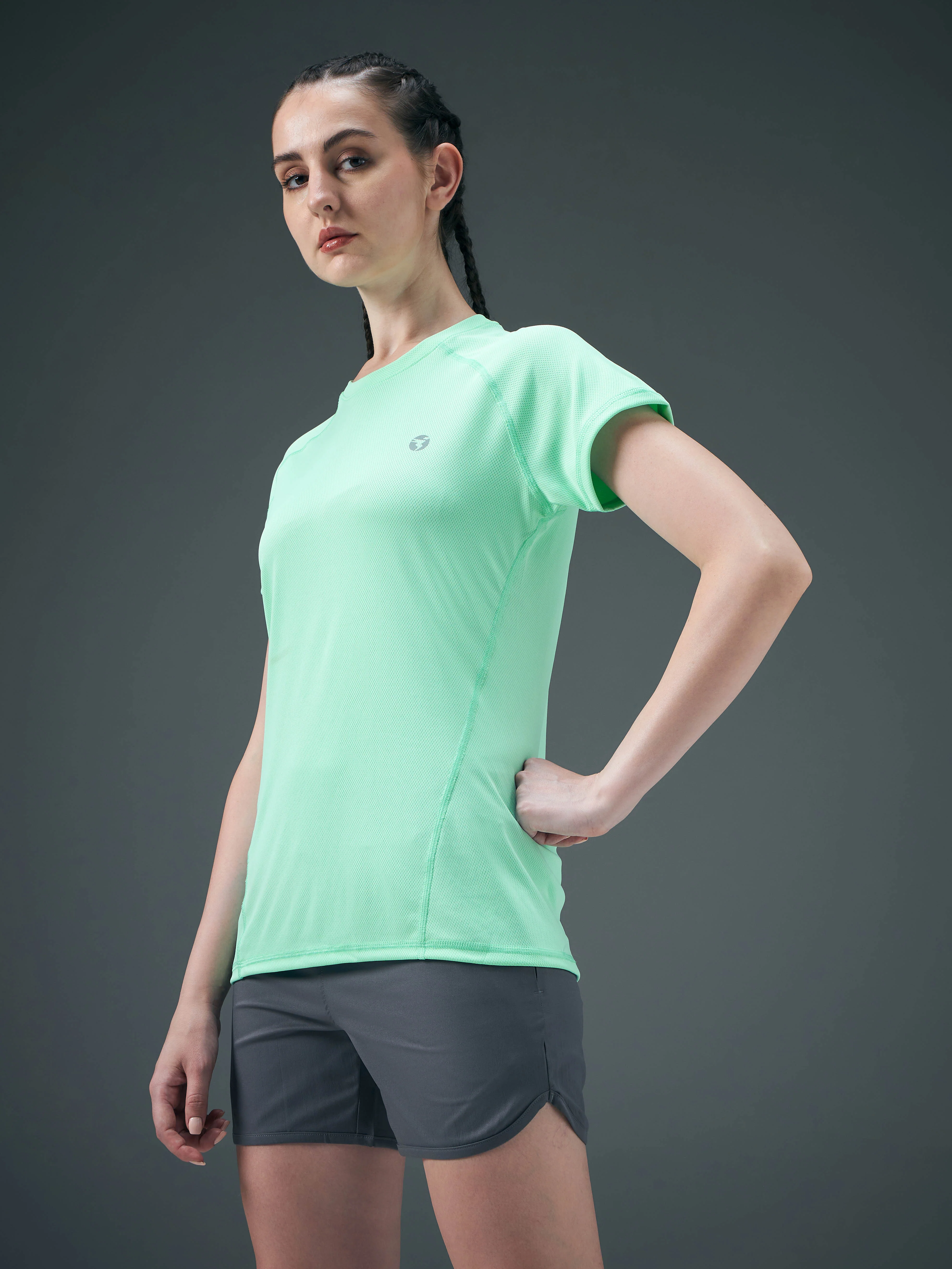 Women Solid Slim Fit Crew Neck T-shirt with TECHNO COOL - Image 3