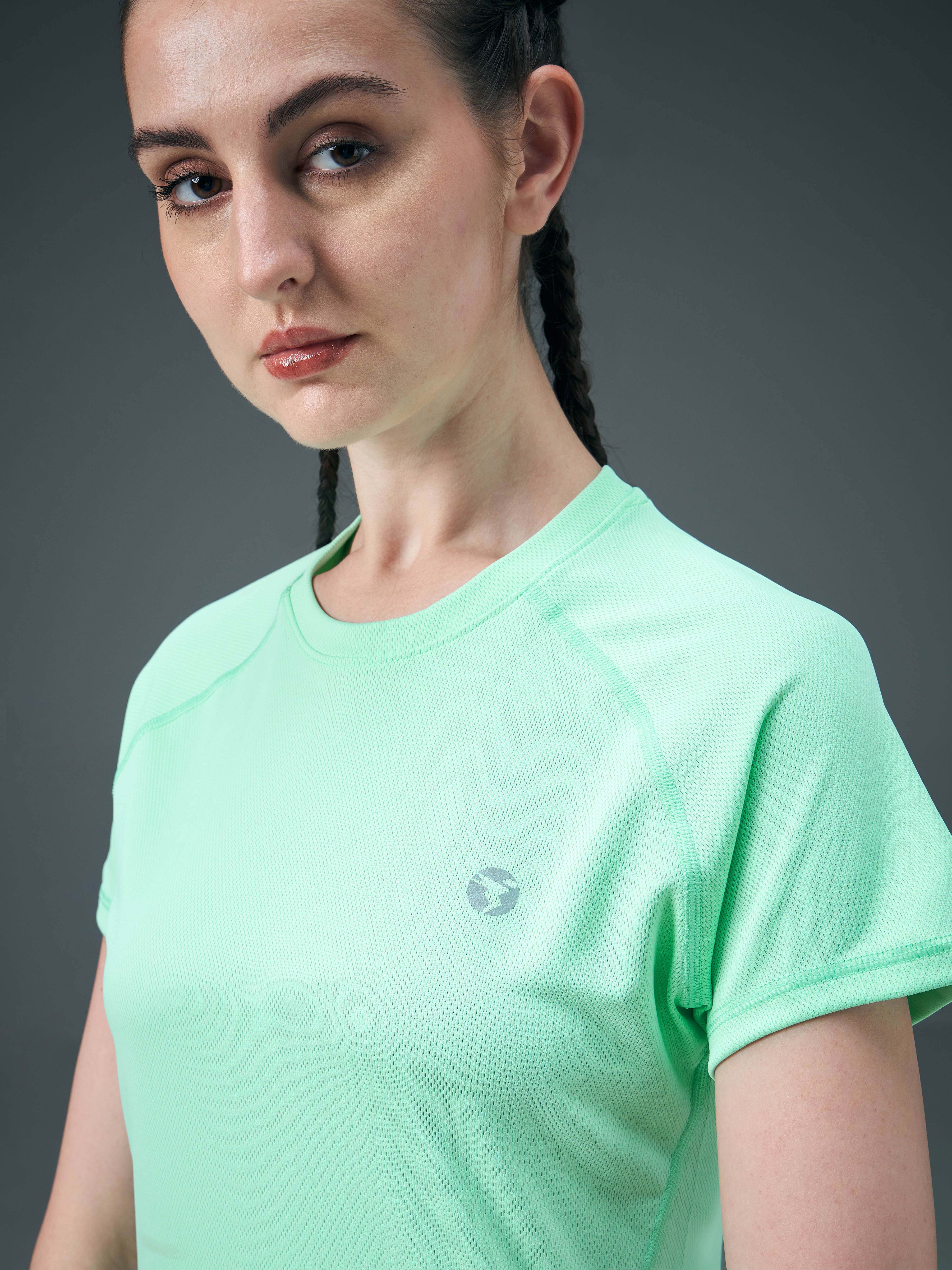Women Solid Slim Fit Crew Neck T-shirt with TECHNO COOL - Image 4