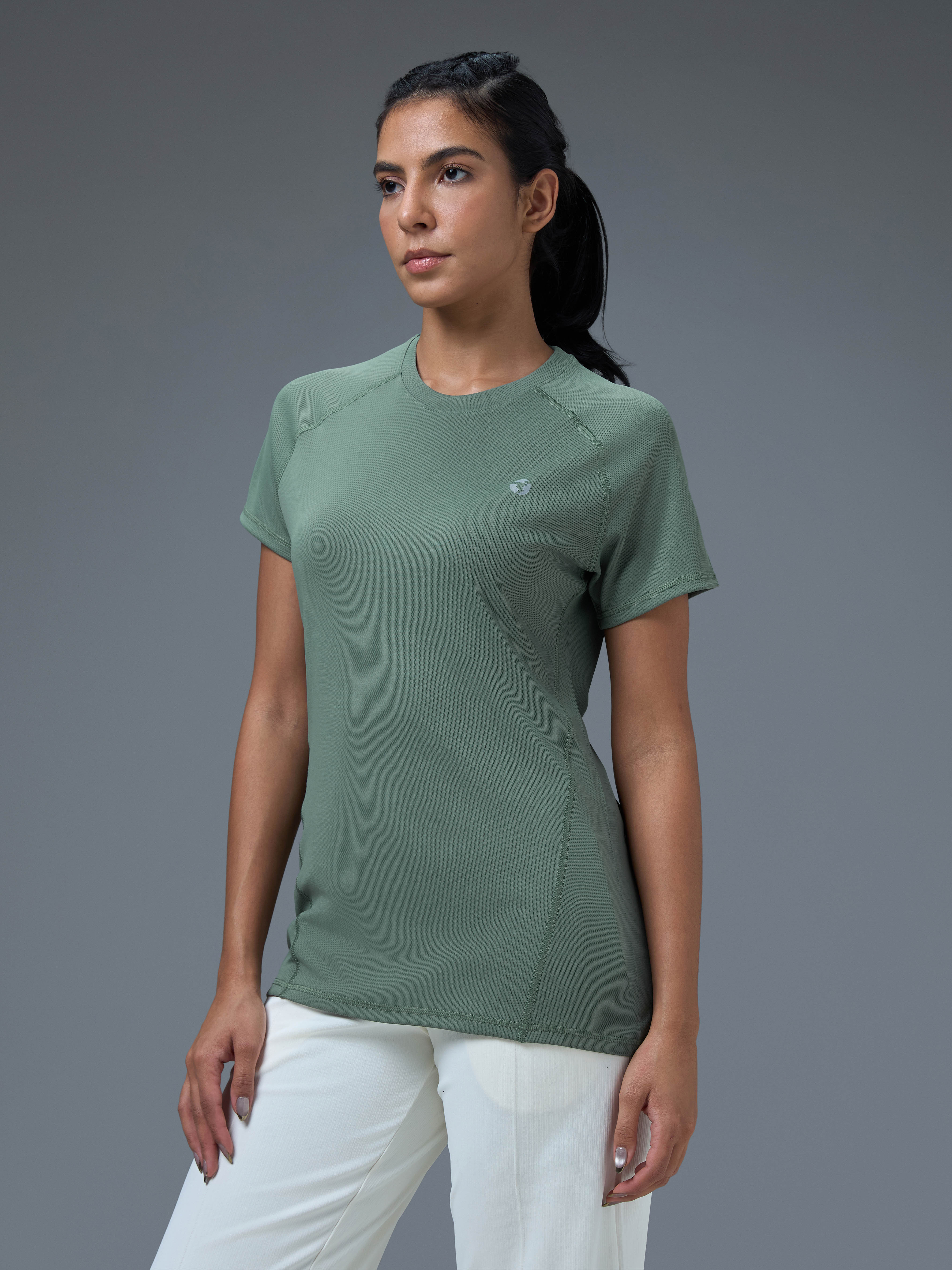 Women Solid Slim Fit Crew Neck T-shirt with TECHNO COOL - Image 4
