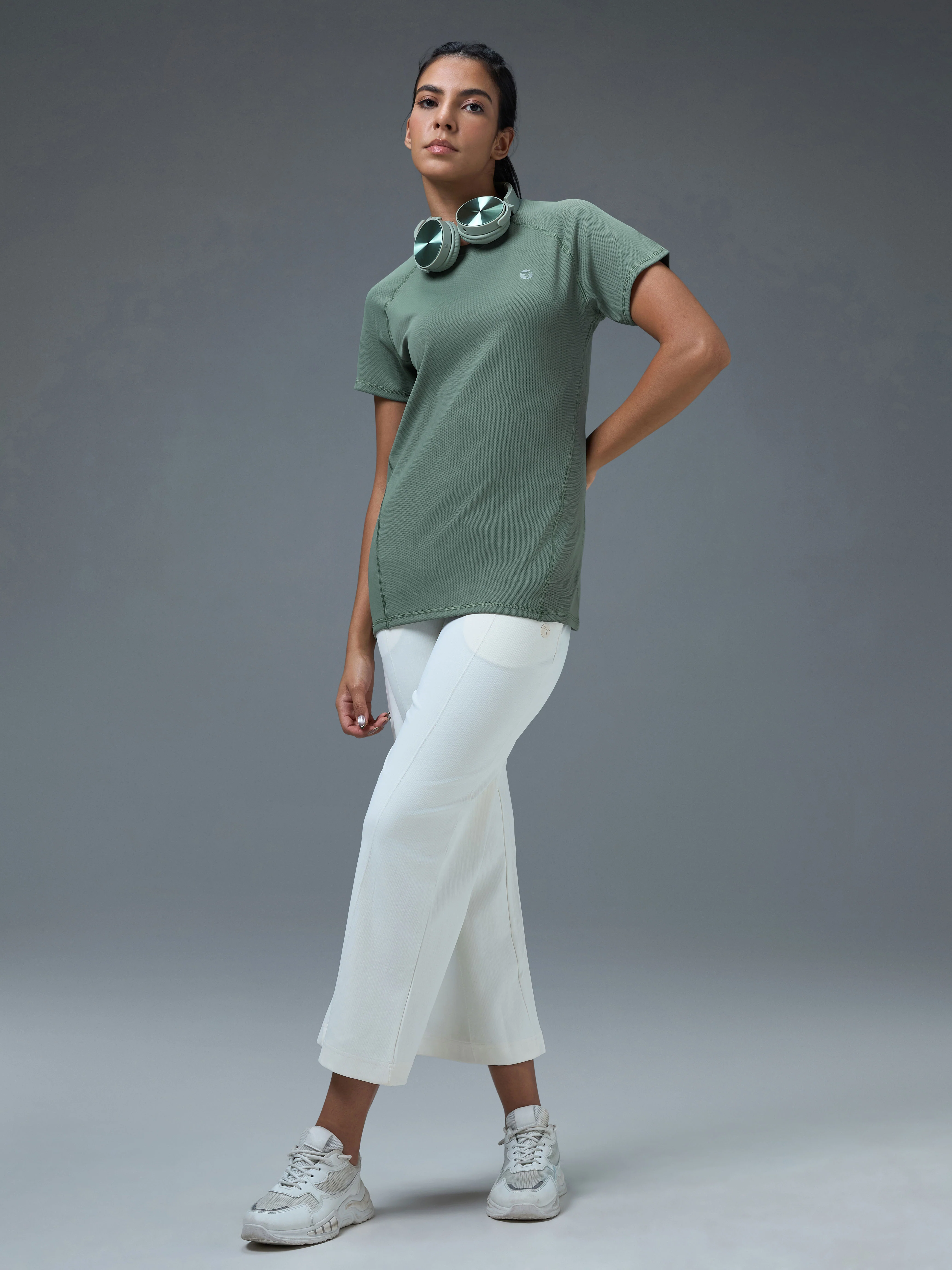 Women Solid Slim Fit Crew Neck T-shirt with TECHNO COOL - Image 5
