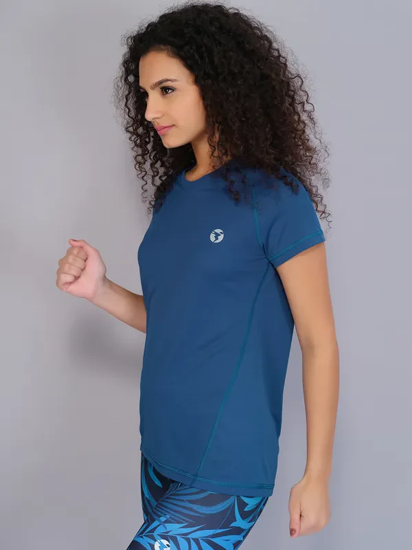 Women Solid Slim Fit Crew Neck T-shirt with TECHNO COOL - Image 2