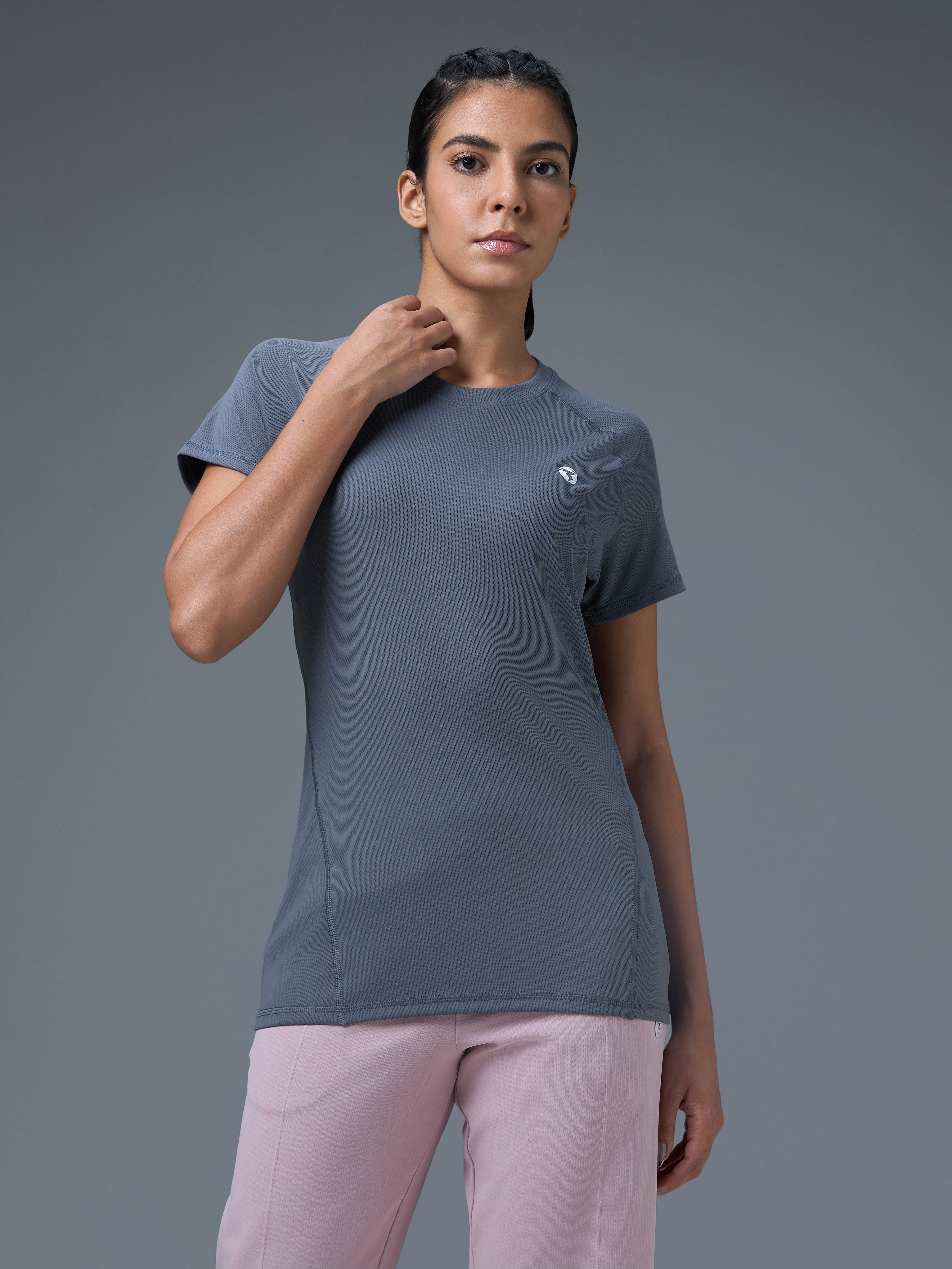 Women Solid Slim Fit Crew Neck T-shirt with TECHNO COOL - Image 2