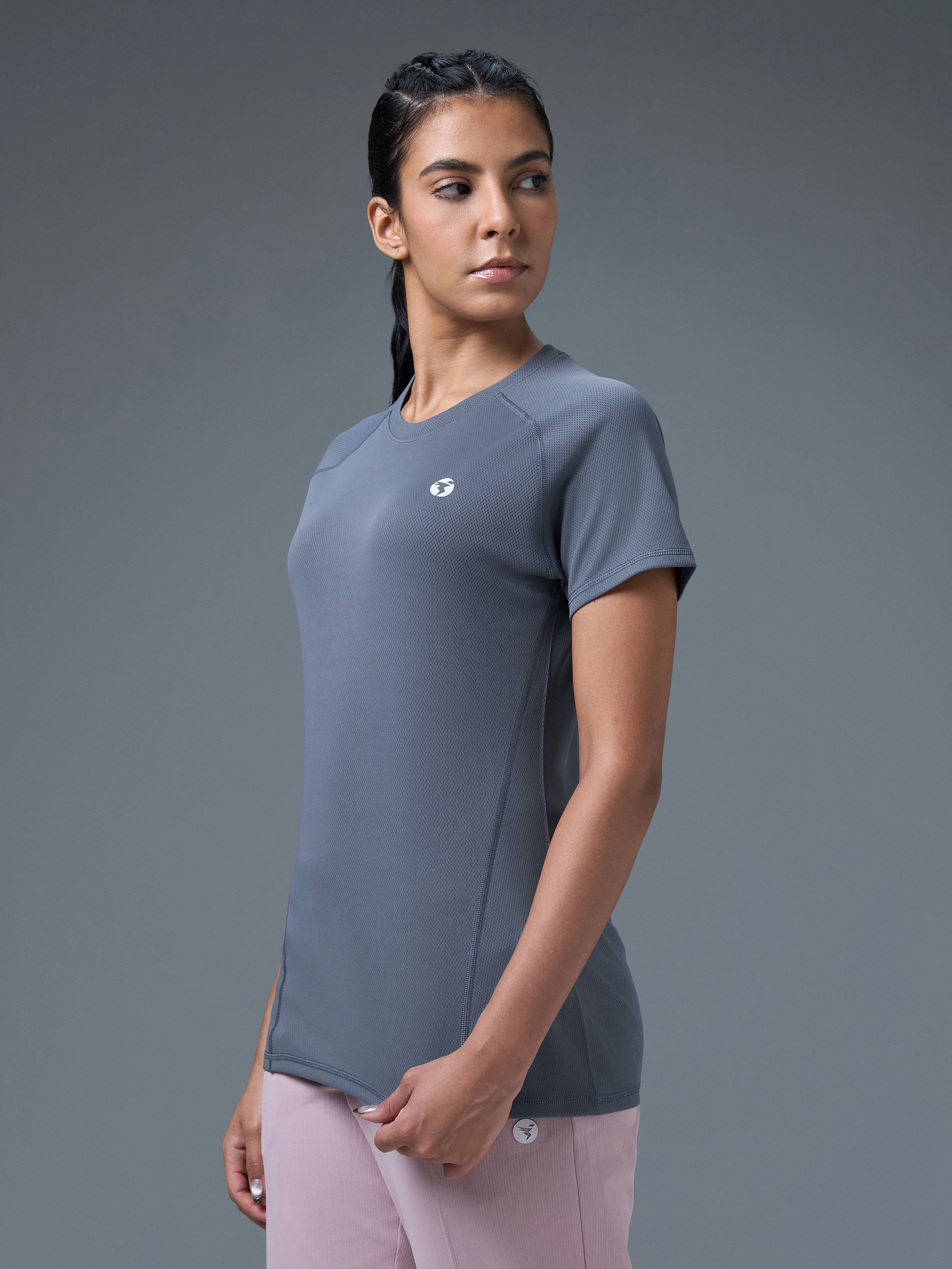 Women Solid Slim Fit Crew Neck T-shirt with TECHNO COOL - Image 4