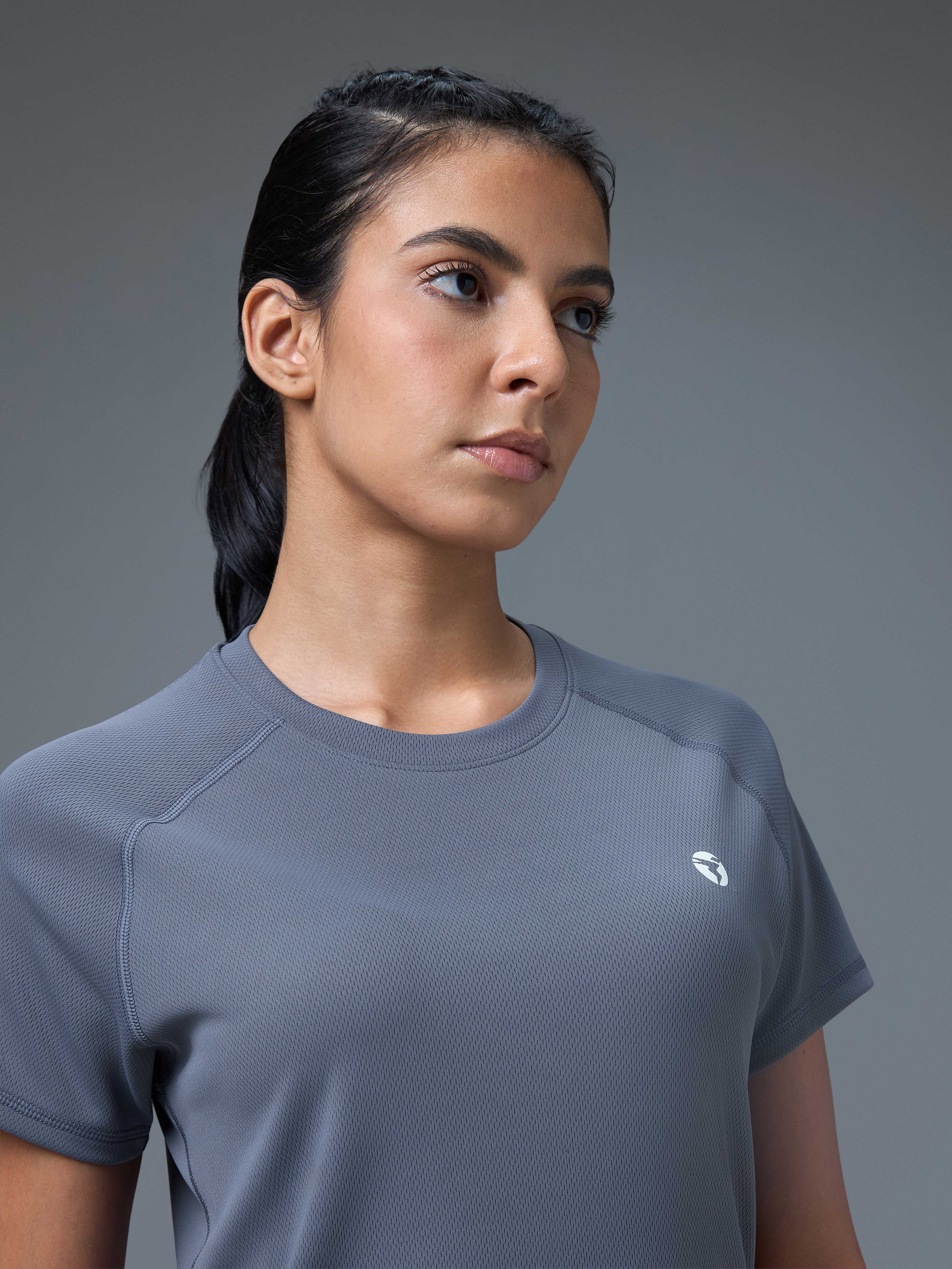 Women Solid Slim Fit Crew Neck T-shirt with TECHNO COOL - Image 6
