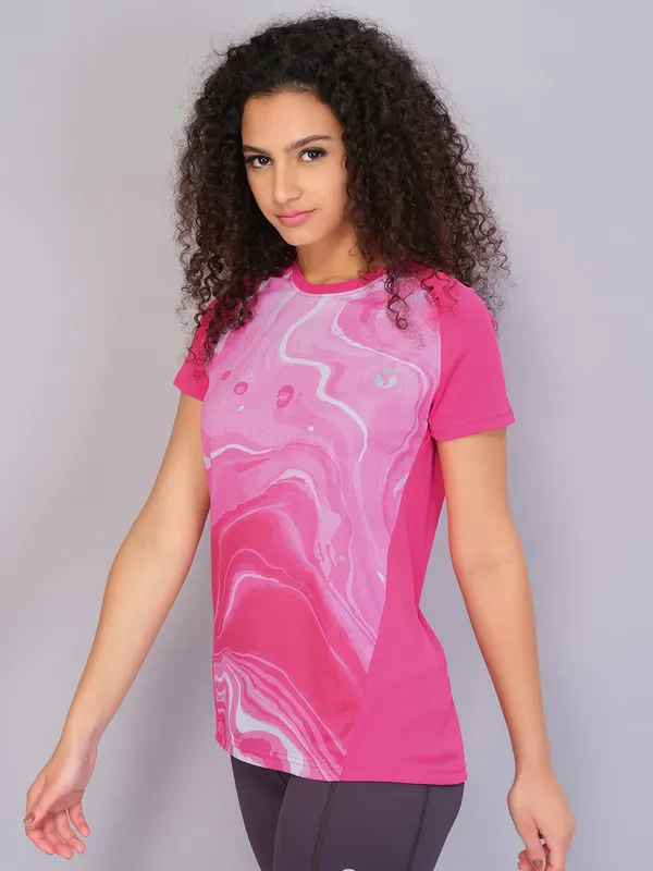 Women Printed Slim Fit Crew Neck T-shirt with TECHNO COOL - Image 2