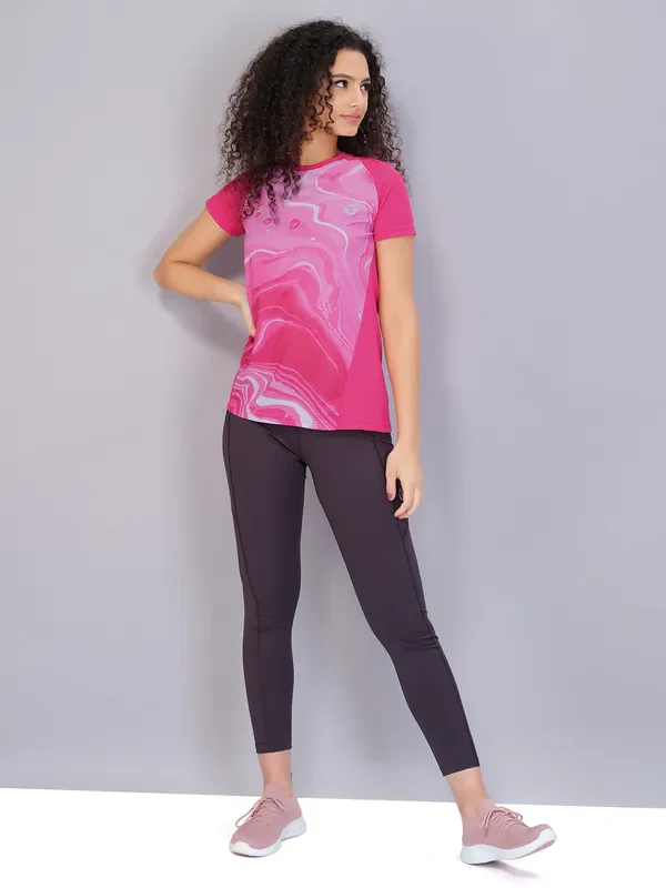 Women Printed Slim Fit Crew Neck T-shirt with TECHNO COOL - Image 4