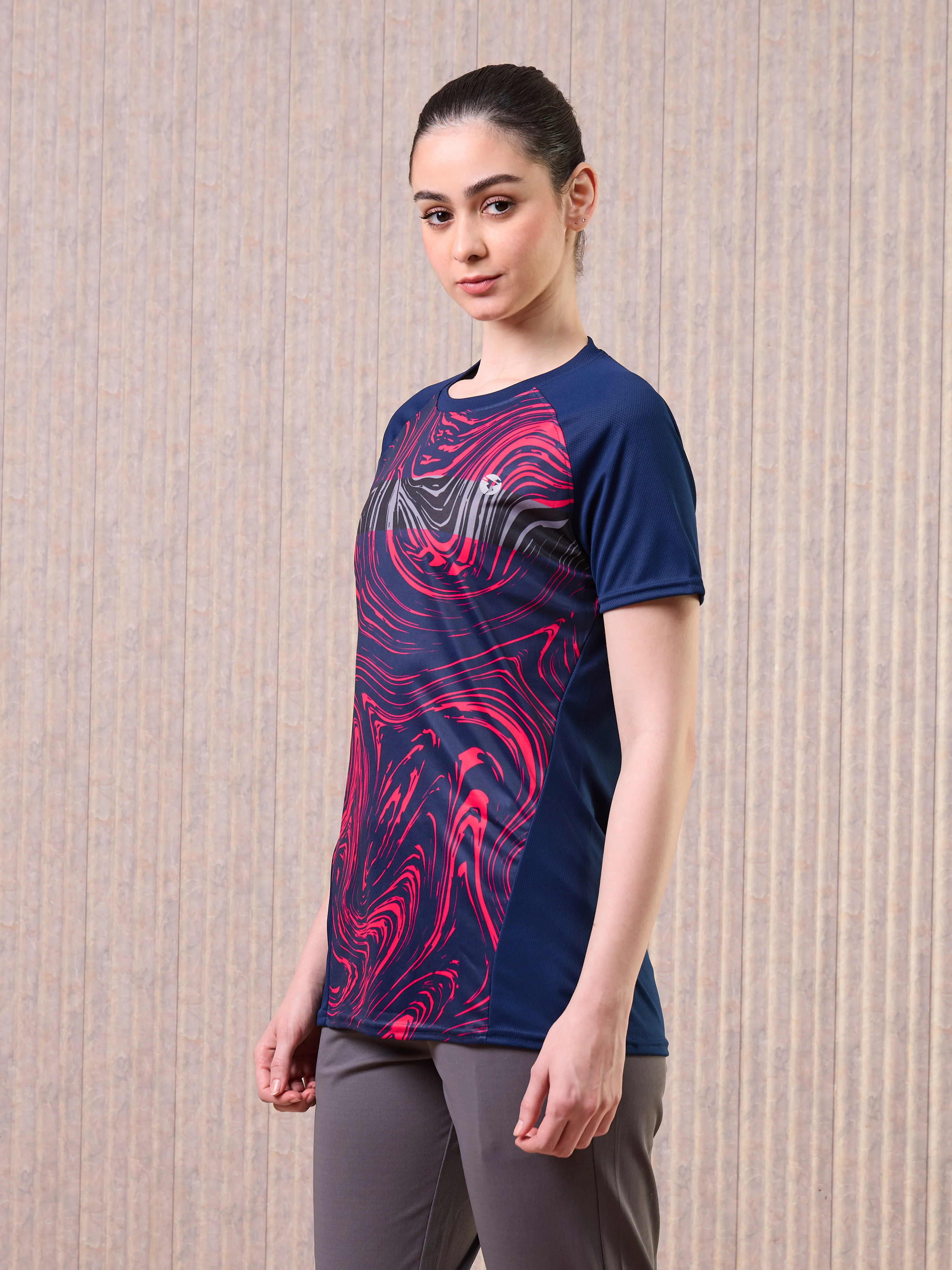 Women Printed Slim Fit Crew Neck T-shirt with TECHNO COOL - Image 4