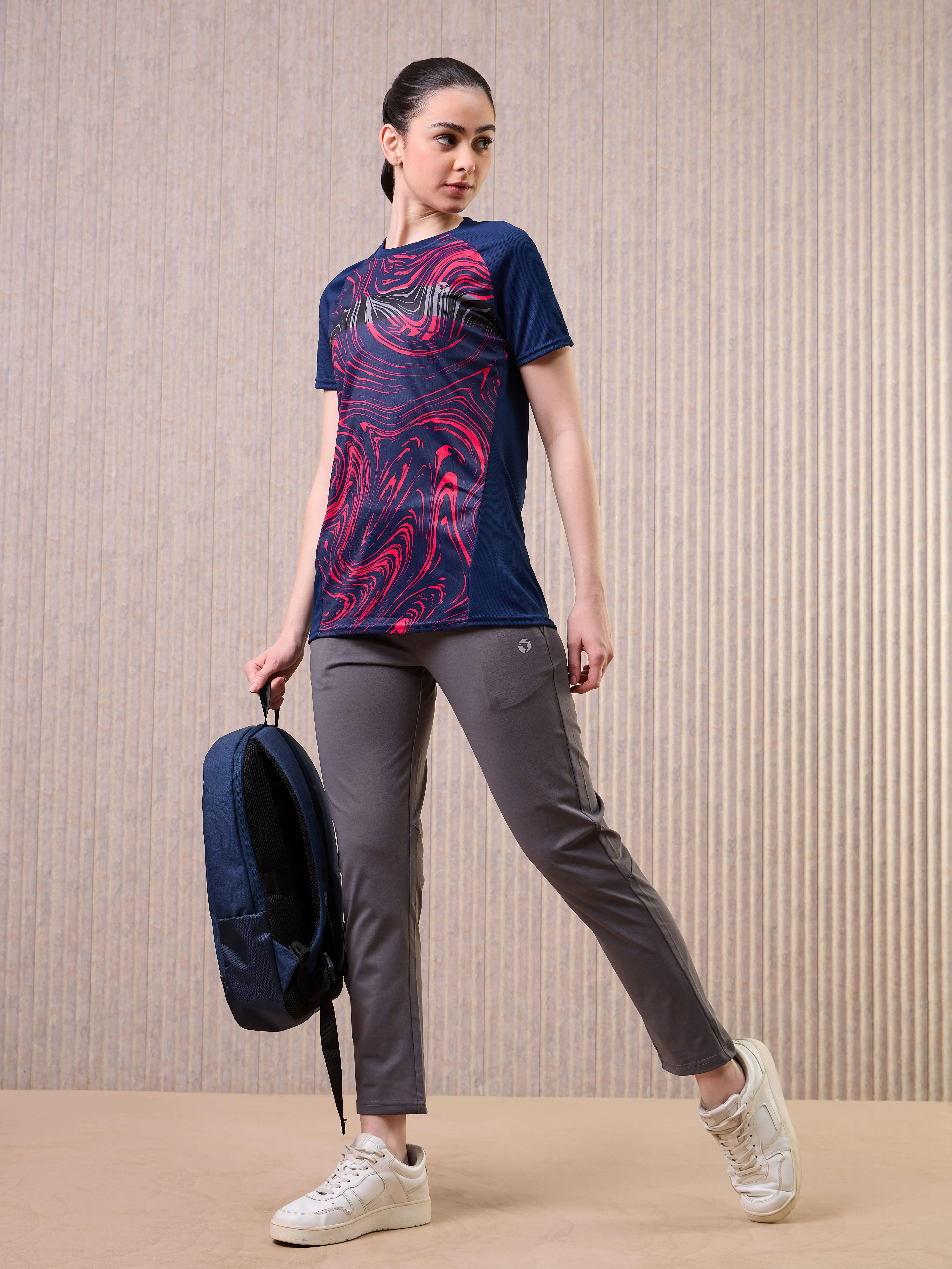 Women Printed Slim Fit Crew Neck T-shirt with TECHNO COOL - Image 5