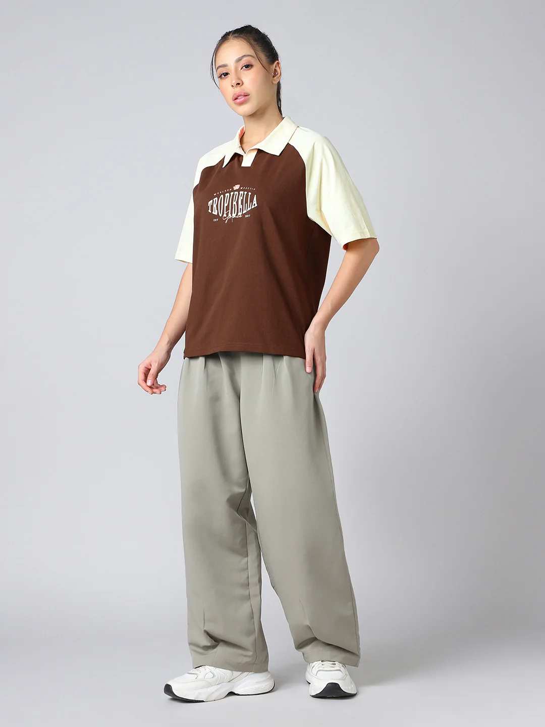 Women Colorblock Oversized Fit Polo T-shirt with COTFLEX - Image 5