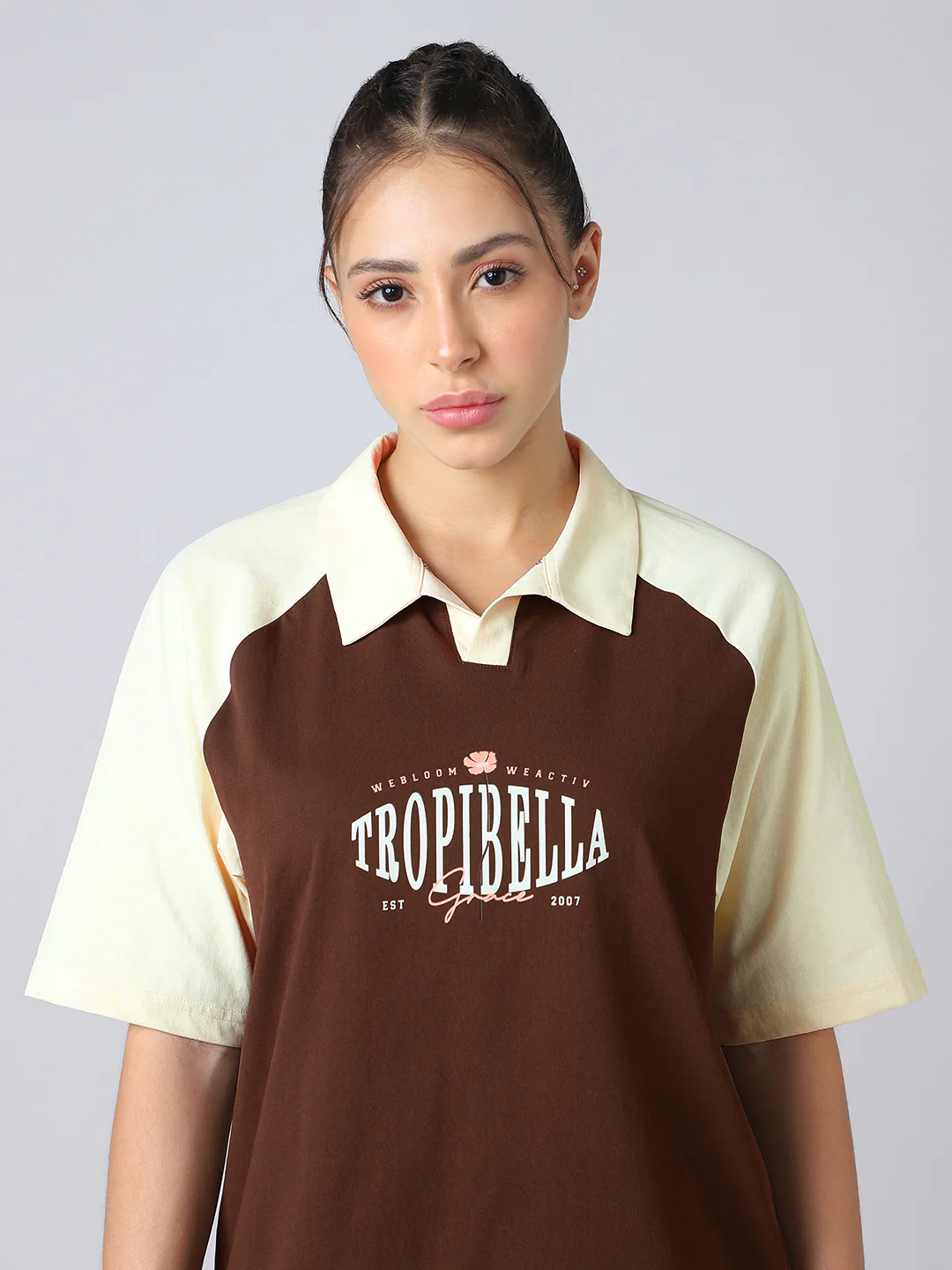 Women Colorblock Oversized Fit Polo T-shirt with COTFLEX - Image 6