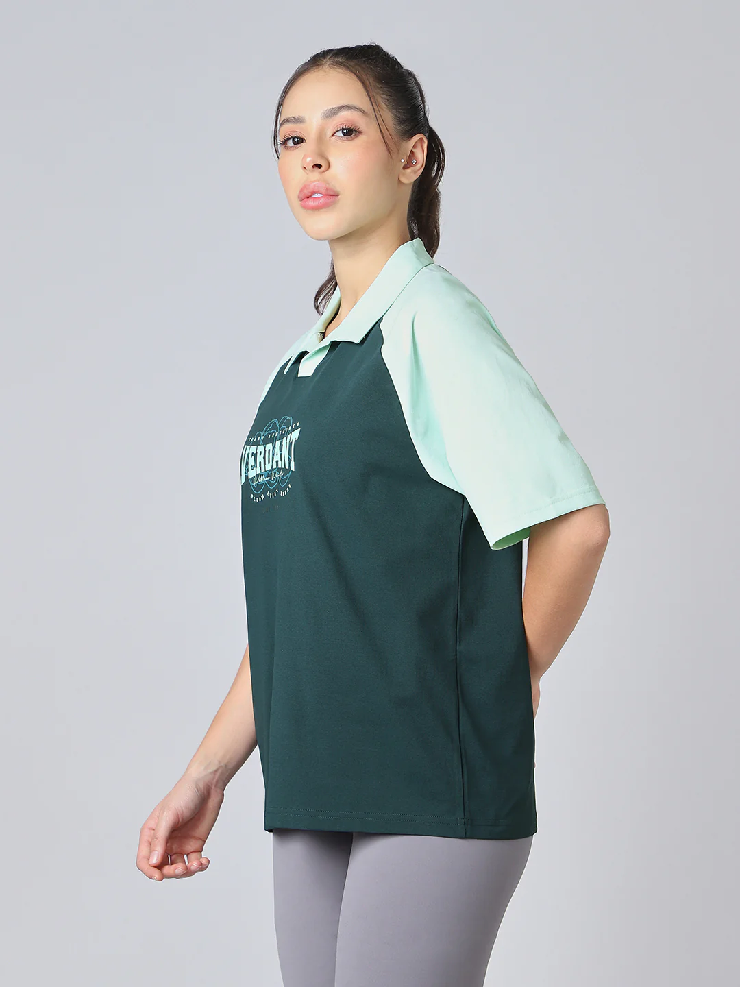 Women Colorblock Oversized Fit Polo T-shirt with COTFLEX - Image 3